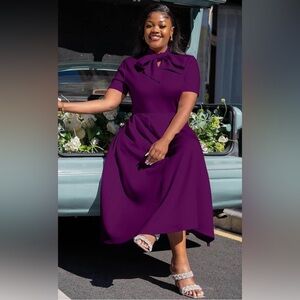 Memoriesea Women’s Elegant Casual Short Sleeve A-Line Dress With Pockets R13A